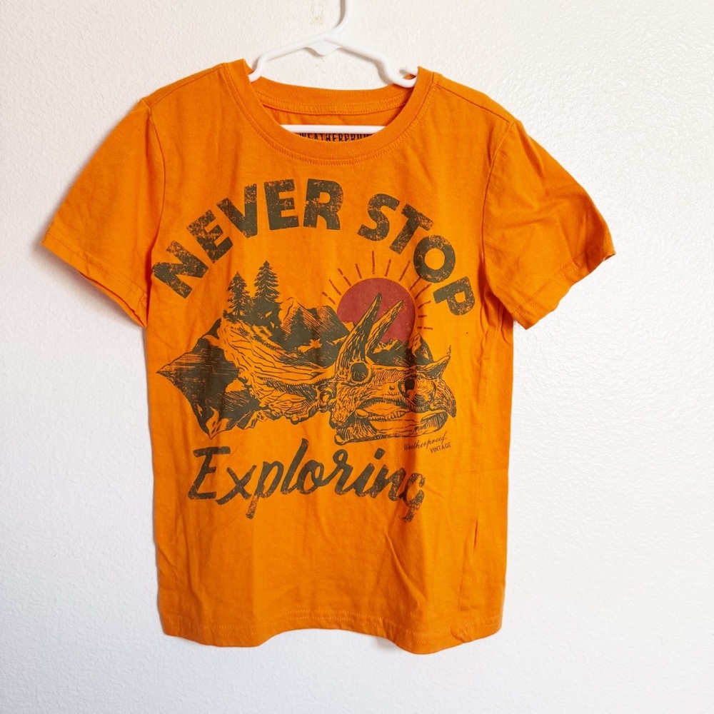 WEATHERPROOF VINTAGE Kids Orange Never Stop Exploring Graphic T-Shirt, Small